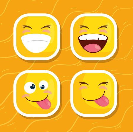 set of emoticons in yellow background vector illustration designのイラスト素材