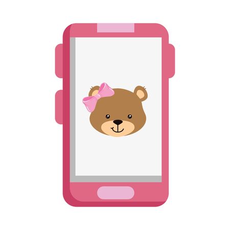 face of cute teddy bear female in smartphone vector illustration designのイラスト素材
