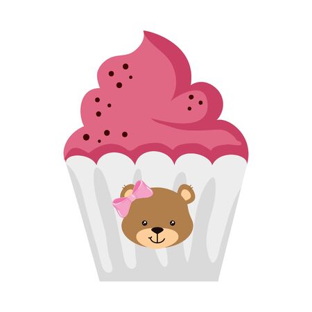 delicious cupcake with face of bear female vector illustration designのイラスト素材