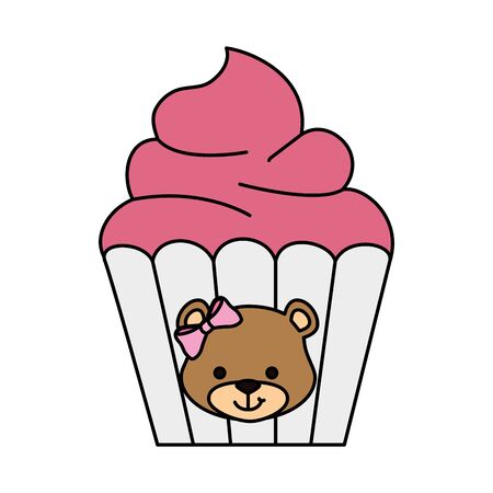 delicious cupcake with face of bear female vector illustration designのイラスト素材