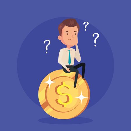 businessman thinking sitting in coin vector illustration designのイラスト素材