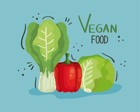 vegan food poster with bell pepper and vegetables vector illustration designのイラスト素材