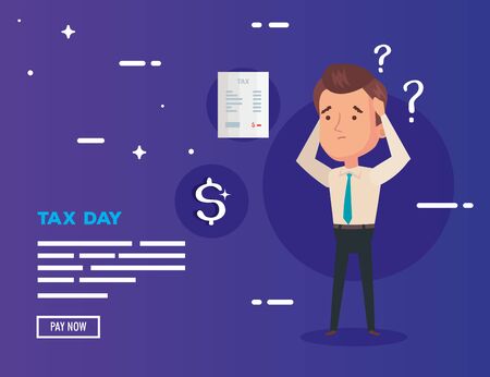 tax day poster with worried businessman and document vector illustration designのイラスト素材