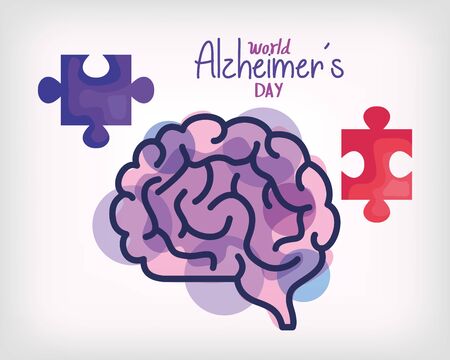 world alzheimer day with brain and puzzle piece vector illustration designのイラスト素材