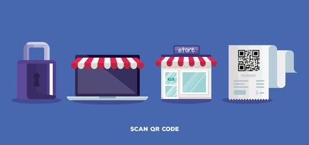qr code paper store laptop and padlock design of technology scan information business price...