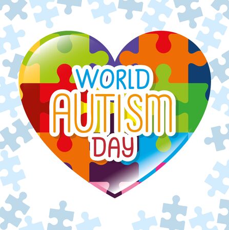 world autism day with heart of puzzle pieces vector illustration designのイラスト素材