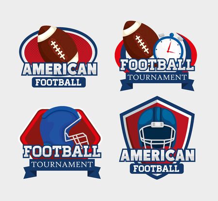 set of stamps with icons american football vector illustration designのイラスト素材