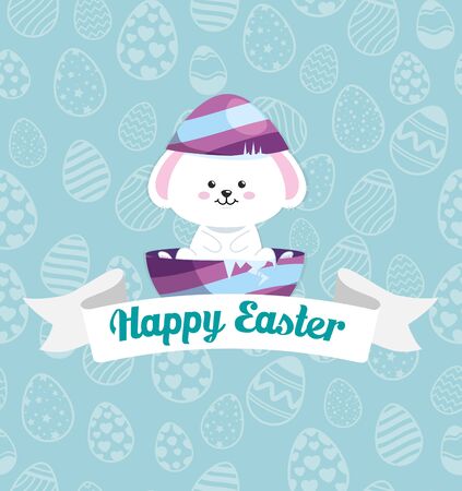 happy easter card with rabbit and egg decorated vector illustration designのイラスト素材