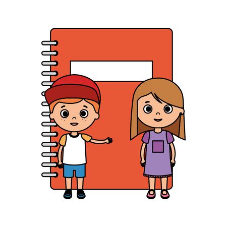 little kids students couple with notebook vector illustration designのイラスト素材