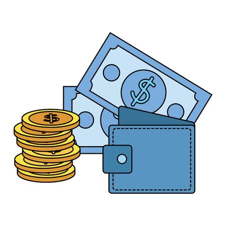 coins and bills money dollars with wallet vector illustration designのイラスト素材