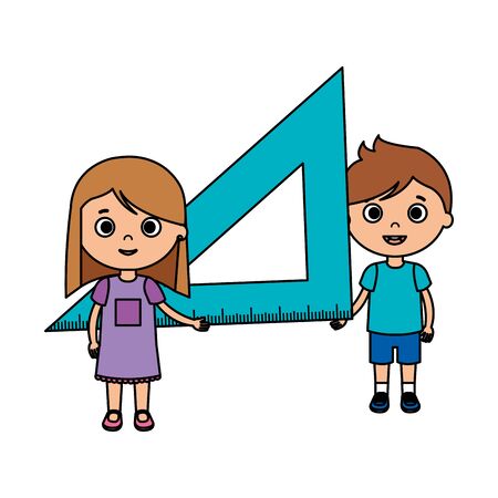 little kids students couple with ruler vector illustration designのイラスト素材