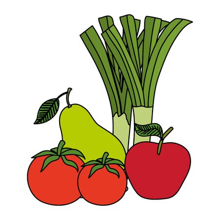 group of fresh fruits and vegetables vector illustration designのイラスト素材