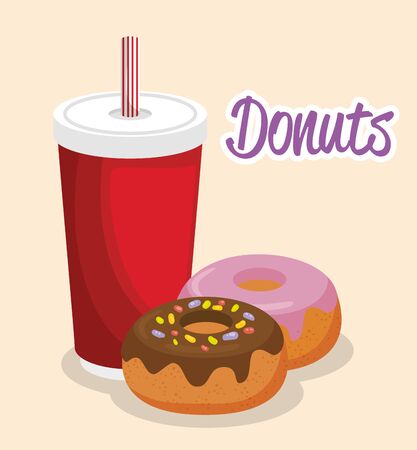 yummy donuts with beverage vector illustration graphic designのイラスト素材