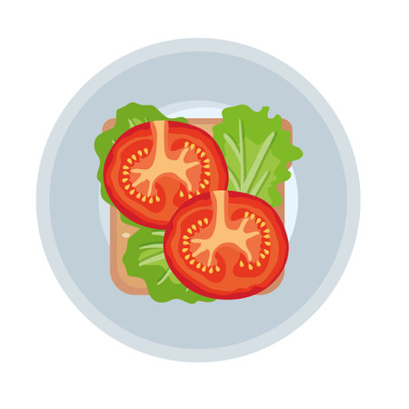 dish with fresh tomato and lettuce vegetables healthy food vector illustrationのイラスト素材