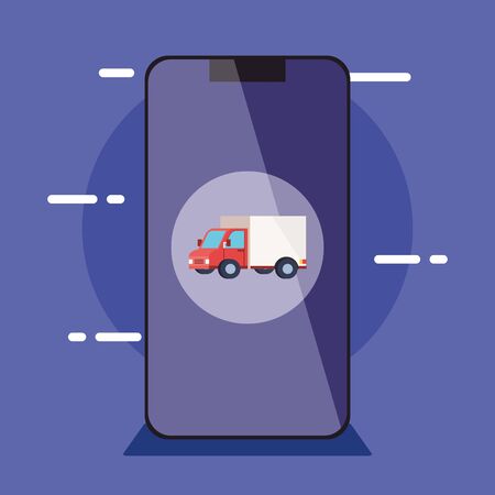 truck inside smartphone design, Delivery logistics transportation shipping service warehouse industry and global theme Vector illustrationのイラスト素材