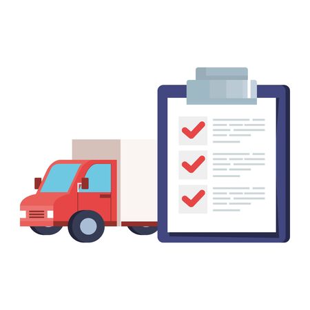 truck and list document design, Delivery logistics transportation shipping service warehouse industry and global theme Vector illustrationのイラスト素材