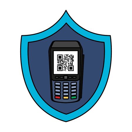 dataphone with scan code qr in shield vector illustration designのイラスト素材