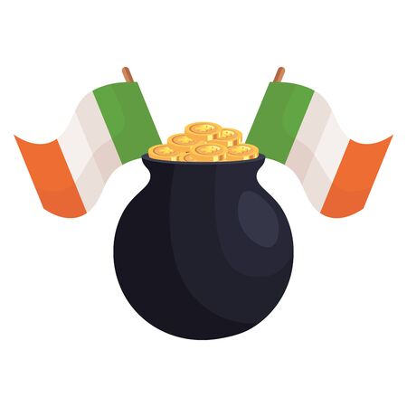 cauldron with coins and flags irish vector illustration designiconのイラスト素材
