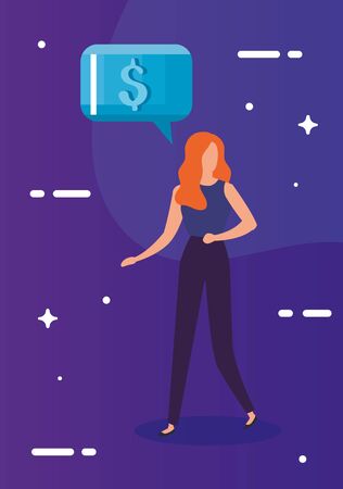 business woman and speech bubble with symbol dollar vector illustration designiconのイラスト素材