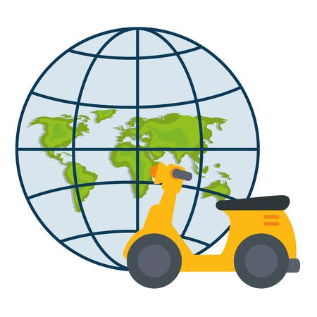 motorcycle and world map sphere design, Delivery logistics transportation shipping service warehouse industry and global theme Vector illustrationのイラスト素材