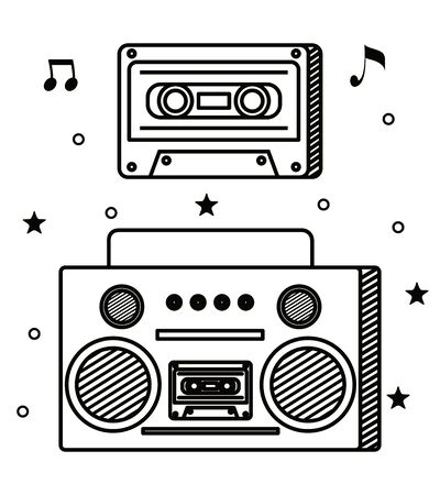 radio and cassette with quaver and beam notes to music melody vector illustrationのイラスト素材