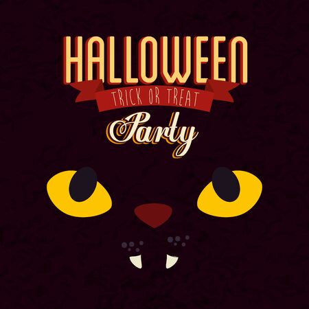 poster of party halloween with face cat vector illustration designのイラスト素材