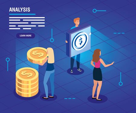 business people with data analysis vector illustration designのイラスト素材