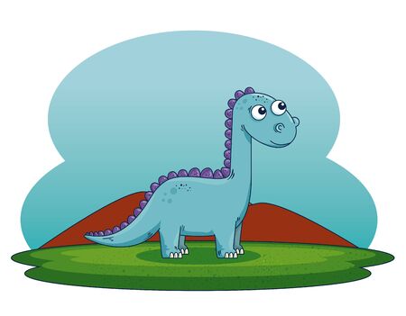 cute diplodocus wild dinosaur with mountains to prehistoric animal vector illustrationのイラスト素材