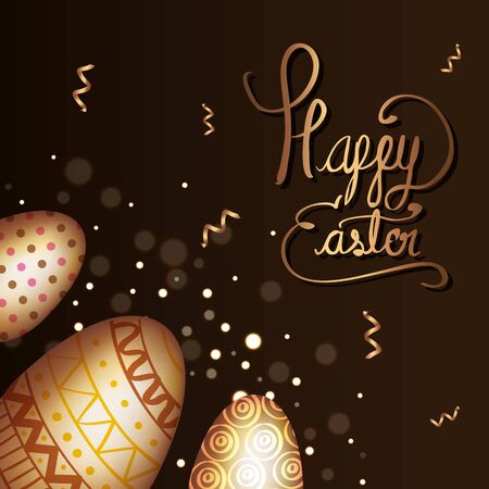 happy easter card with golden eggs decoration vector illustration designのイラスト素材
