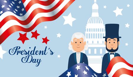 happy presidents day with people and decoration vector illustration designのイラスト素材