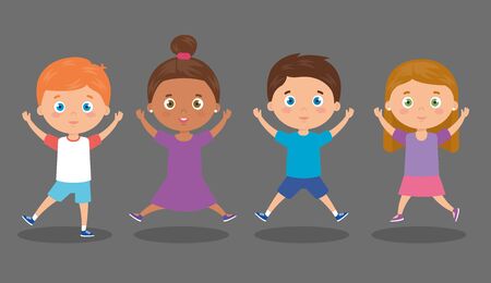 group of cute little kids vector illustration designのイラスト素材