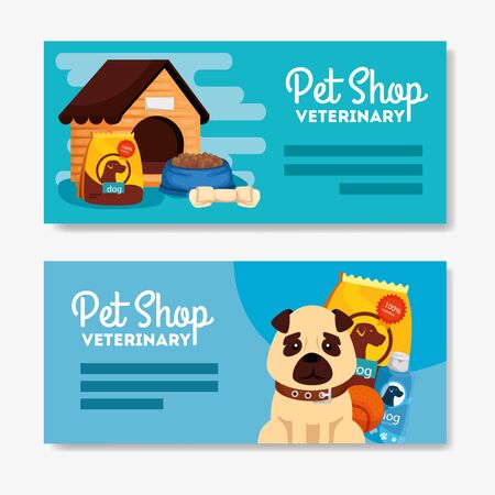 set poster of pet shop veterinary with icons vector illustration designのイラスト素材