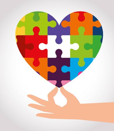 world autism day with heart of puzzle pieces vector illustration designのイラスト素材