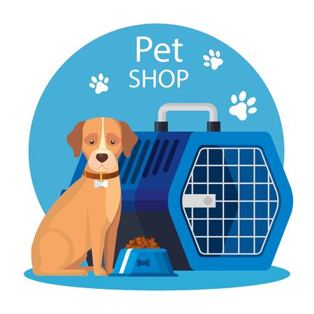 pet shop with dog and carry box pet vector illustration designのイラスト素材
