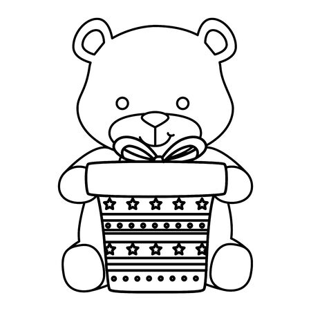 cute teddy bear with gift box present isolated icon vector illustration designのイラスト素材