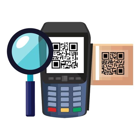 qr code inside dataphone design of technology scan information business price communication barcode digital and data theme Vector illustrationのイラスト素材