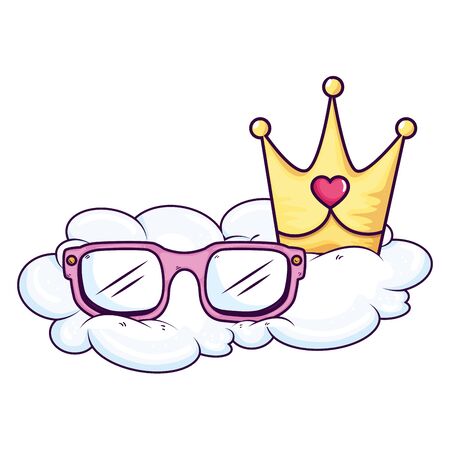 cute eyeglasses and crown in cloud vector illustration designのイラスト素材