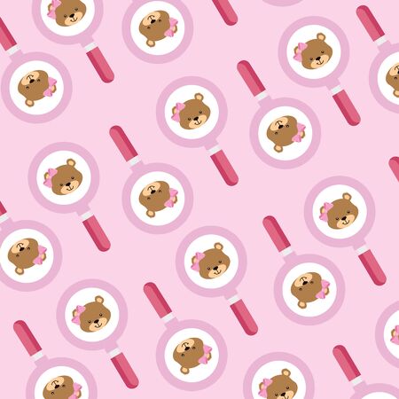 background of face of cute bears female in magnifying glass vector illustration designのイラスト素材