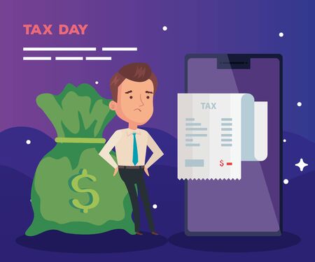 tax day poster with businessman and icons vector illustration designのイラスト素材