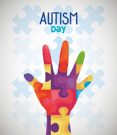 world autism day and hand with puzzle pieces vector illustration designのイラスト素材