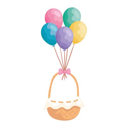 basket wicker with balloons helium vector illustration designのイラスト素材