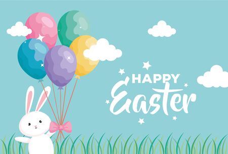 happy easter card with rabbit and balloons helium vector illustration designのイラスト素材