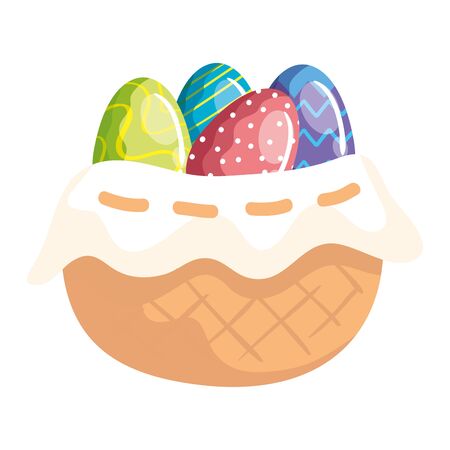 cute eggs easter decorated in basket wicker vector illustration designiconのイラスト素材