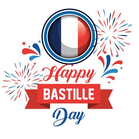 france flag with fireworks and ribbon decoration to bastille celebrationのイラスト素材