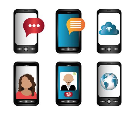 set bundle smartphone with social media vector illustration designのイラスト素材