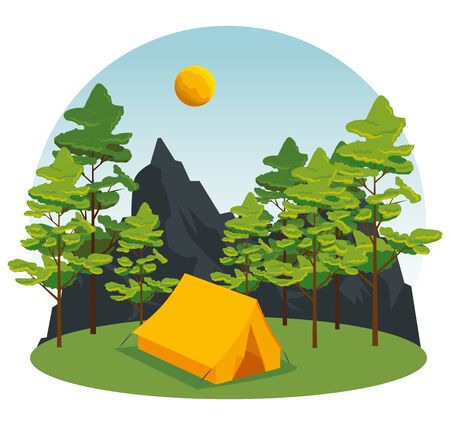 wanderlust with trees and mountains to camp landscape vector illustrationのイラスト素材