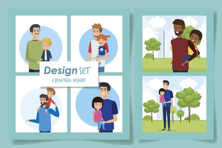 set of six designs with father and sons vector illustration designのイラスト素材