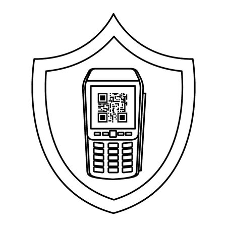 dataphone with scan code qr in shield vector illustration designのイラスト素材