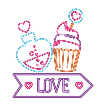 set of valentine icons in neon light vector illustration designのイラスト素材