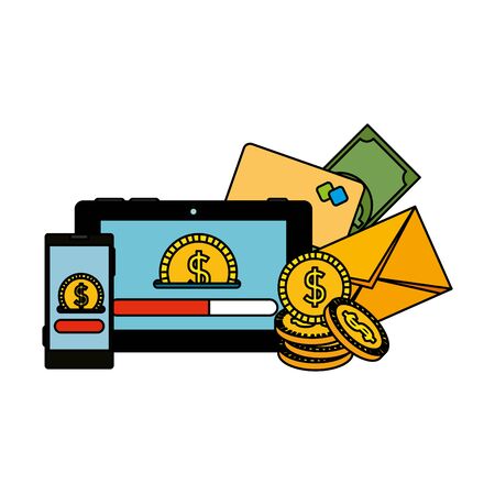 tablet and smartphone with ecommerce icons vector illustration designのイラスト素材